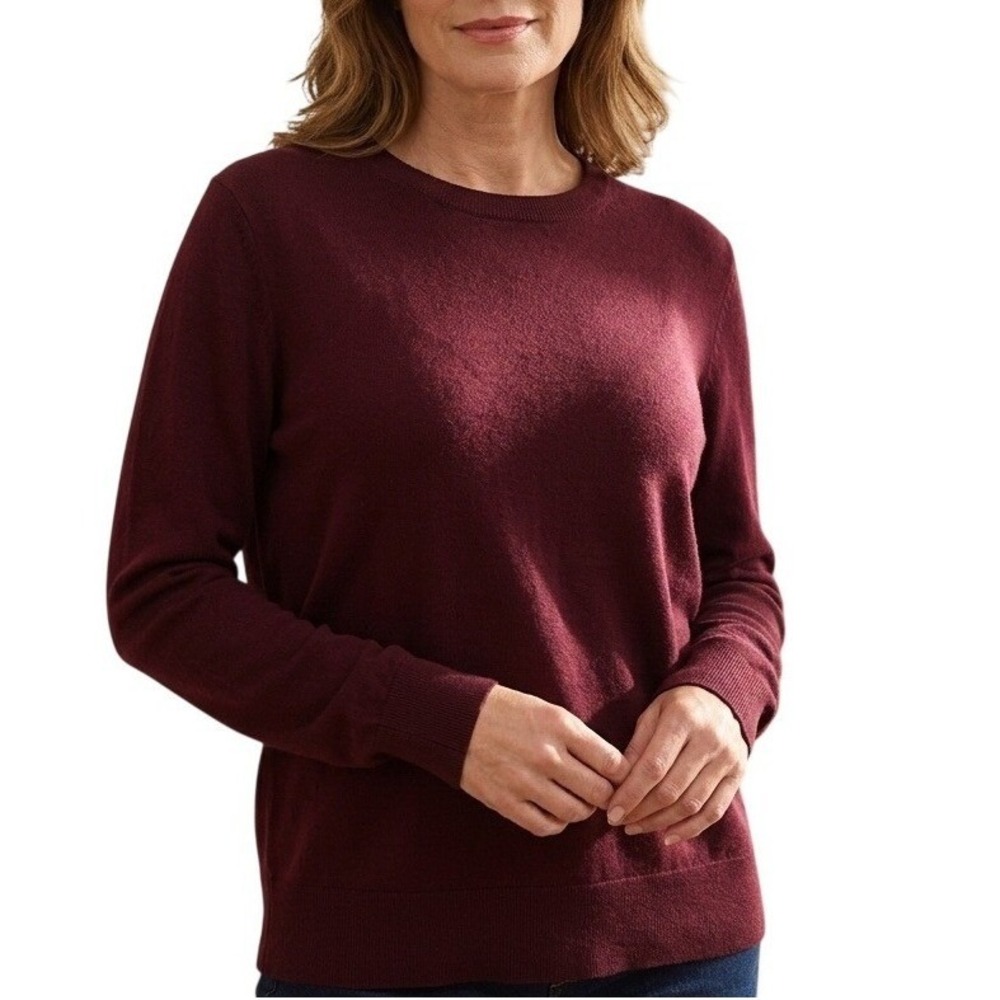 Katherine Barclay Sweater Womens‎ Large Burgundy 100% Merino Wool Crewneck Fine